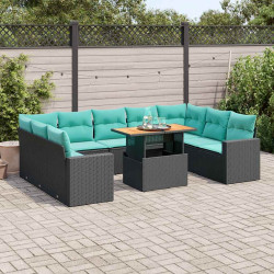 10 Pcs conjunto sofás de jardim c/ almofadões vime PE preto