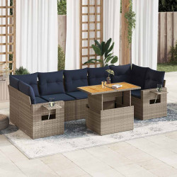 8 Pcs conjunto sofás de jardim c/ almofadões vime PE cinzento