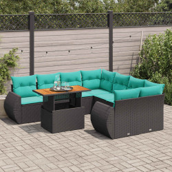 9 Pcs conjunto de sofás p/ jardim c/ almofadões vime PE preto