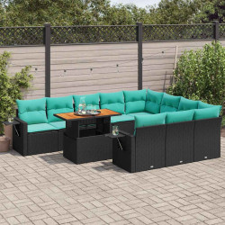 11 Pcs conjunto sofás de jardim c/ almofadões vime PE preto