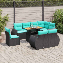 9 Pcs conjunto de sofás p/ jardim c/ almofadões vime PE preto