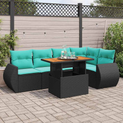 6 Pcs conjunto sofás de jardim c/ almofadões vime PE preto