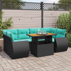 7 Pcs conjunto de sofás p/ jardim c/ almofadões vime PE preto