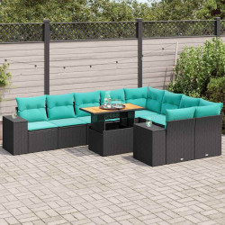 10 Pcs conjunto sofás de jardim c/ almofadões vime PE preto