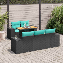 6 Pcs conjunto sofás de jardim c/ almofadões vime PE preto