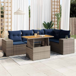 6 Pcs conjunto sofás de jardim com almofadões vime cinzento