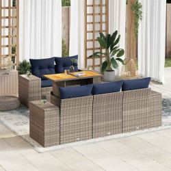 6 Pcs conjunto sofás de jardim com almofadões vime cinzento