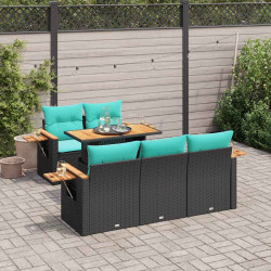6 Pcs conjunto sofás de jardim c/ almofadões vime PE preto