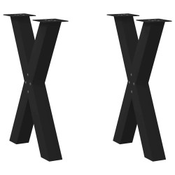 Pés para mesa de jantar em formato de x, 2 peças, preto, 60x(72-73) cm, aço