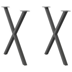 Pés para mesa de jantar em formato de x, 2 peças, antracite, 70x(72-73) cm, aço