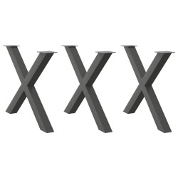 Pés para mesa de jantar em formato de x, 3 peças, antracite, 90x (72-73) cm, aço