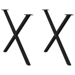 Pés para mesa de jantar em formato de x, 2 peças, preto, 90x (72-73) cm, aço