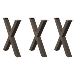 Pés para mesa de jantar em formato de x, 3 peças, aço natural, 70x(72-73) cm, aço