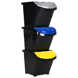 Caixotes do lixo com tampa empilháveis 3 pcs 78 l PP preto