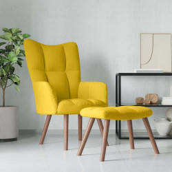 Cadeira de descanso com banco veludo amarelo mostarda