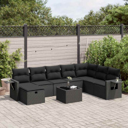 9 Pcs conjunto de sofás p/ jardim c/ almofadões vime PE preto