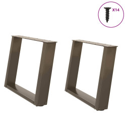 Pés para mesa de centro em formato de u, 2 peças, aço natural, 60x(42-43) cm, aço