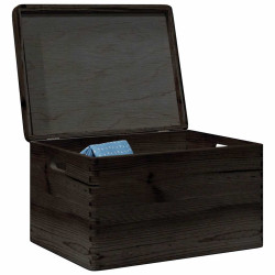 Caixa madeira tampa pegas preta 40x30x23cm pinho madeira maciça