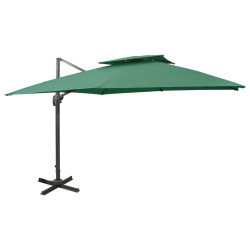 Guarda-sol de jardim cantilever c/ toldo duplo 300x300 cm verde