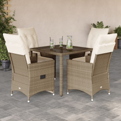 5 Pcs conjunto de jantar p/ jardim com almofadões vime PE bege