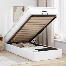 Estrutura de cama otomana com colchão branco couro falso
