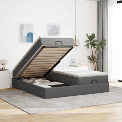 Estrutura de cama otomana com colchões tecido cinzento escuro