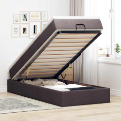Estrutura cama otomana colchão 100x200cm tecido castanho escuro