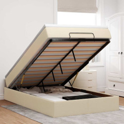 Estrutura de cama otomana com colchão tecido creme 120x200cm