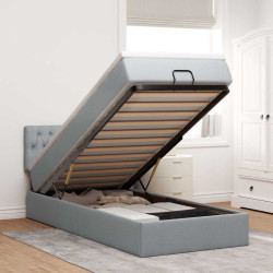 Cama otomana com colchão 100x200 cm tecido cinzento claro