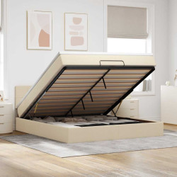 Cama otomana com colchão & leds 180x200cm tecido creme