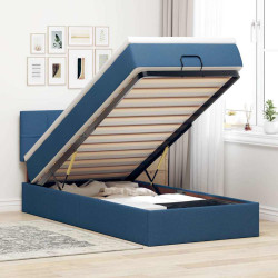 Estrutura de cama otomana com colchão tecido azul 90x190cm