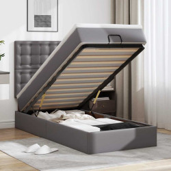 Cama otomana com colchão 90x190 cm couro artificial cinzento