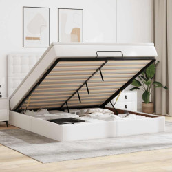 Estrutura de cama otomana com colchão branco couro falso