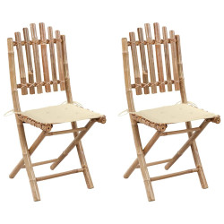 Cadeiras de jardim dobráveis c/ almofadões 2 pcs bambu