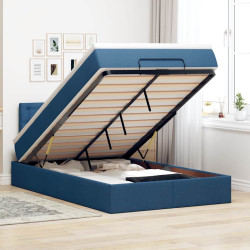 Cama otomana com colchão & leds 120x190cm tecido azul