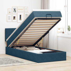 Estrutura de cama otomana com colchão azul escuro veludo