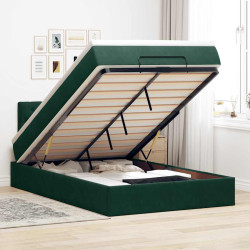 Cama otomana com colchão 120x190 cm veludo verde-escuro