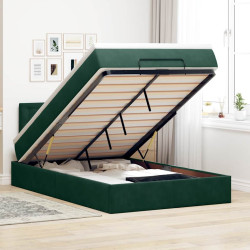 Cama otomana com colchão 120x190 cm veludo verde-escuro