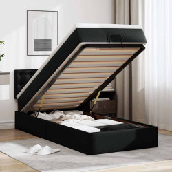 Estrutura de cama otomana com colchão preto couro falso