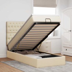 Estrutura de cama otomana com creme de colchão 80x200cm tecido