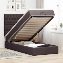 Estrutura cama otomana colchão 100x200cm tecido castanho escuro