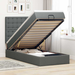 Estrutura cama otomana colchão 100x200cm tecido cinzento escuro