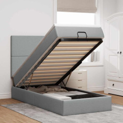 Cama otomana com colchão 100x200 cm tecido cinzento claro