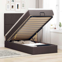 Cama otomana com colchão 90x200 cm tecido castanho escuro