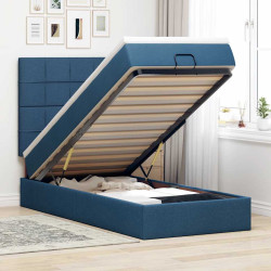 Estrutura de cama otomana com colchão tecido azul 90x190cm