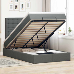 Estrutura cama otomana colchão 120x200cm tecido cinzento escuro