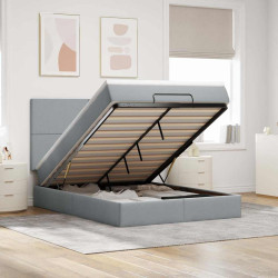 Estrutura cama otomana colchão 140x200cm tecido cinzento claro