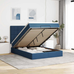 Estrutura de cama otomana com colchão tecido azul 140x200cm