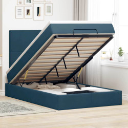 Estrutura de cama otomana com colchões azul escuro veludo