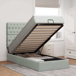 Estrutura cama otomana colchões 90x200 cm veludo cinzento claro